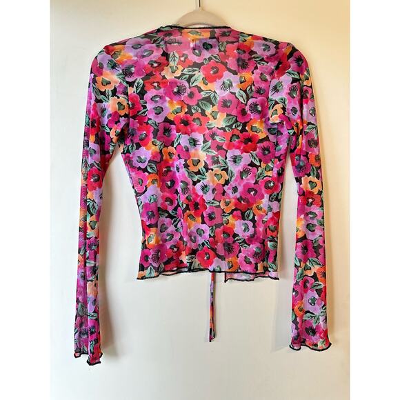 RESA Floral Tie Front Crop Top Long Sleeve Size XS - Picture 3 of 9